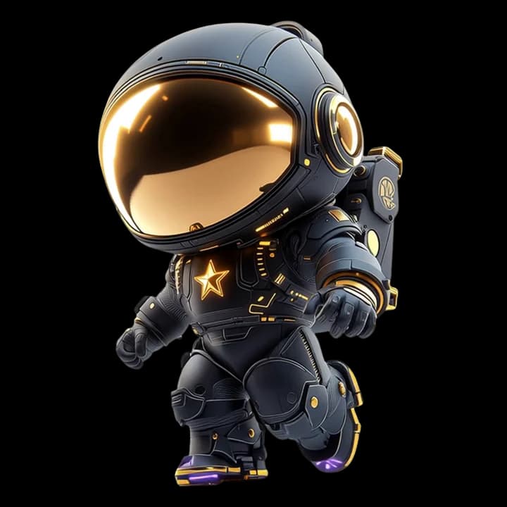 NovaKing, astronauta NovaK com traje preto e viseira dourada